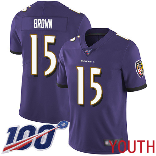 Baltimore Ravens Limited Purple Youth Marquise Brown Home Jersey NFL Football 15 100th Season Vapor Untouchable